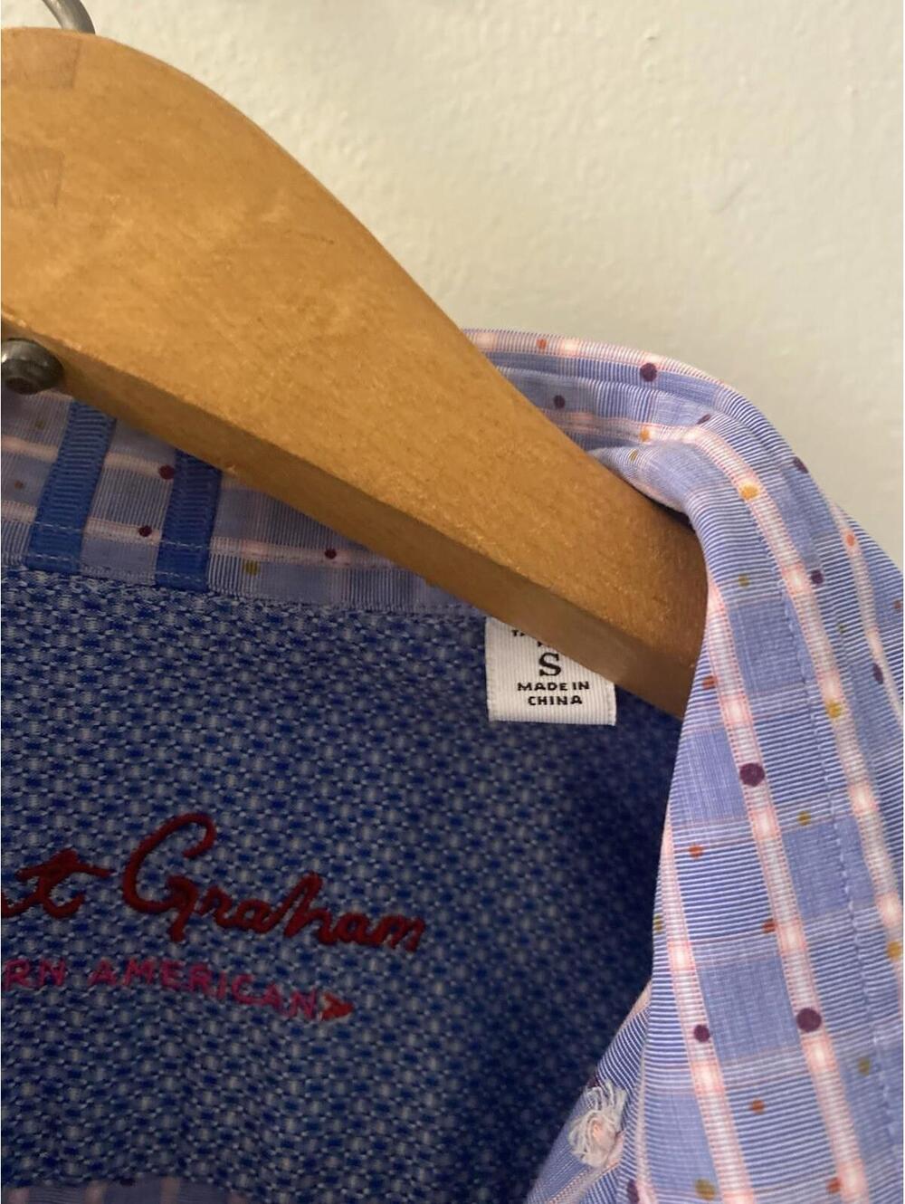 Robert Graham Men's S Blue Purple Check Dots & Floral Trim LS Shirt Button Up - Picture 3 of 7